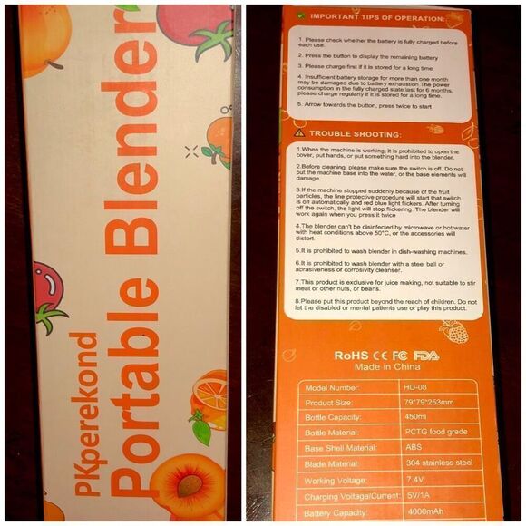 PK PEREKOND - NWT - Portable Juicer/ Blender. USB Rechargeable & Personal Sized - Picture 12 of 13